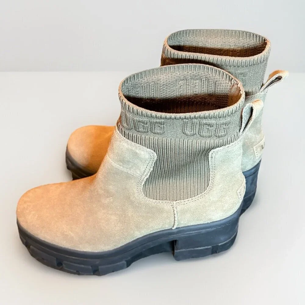 NEW UGG Brooklyn Chelsea Platform Hickory Suede Waterproof Boots Womens Size 11
